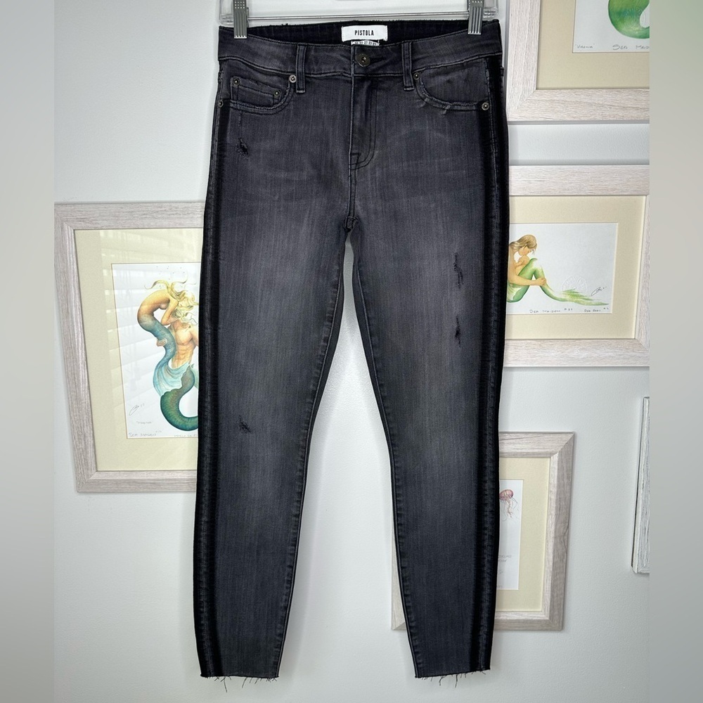 Pistola Black Tuxedo Mid Rise Skinny Raw Hem Distressed Jeans Women’s 27